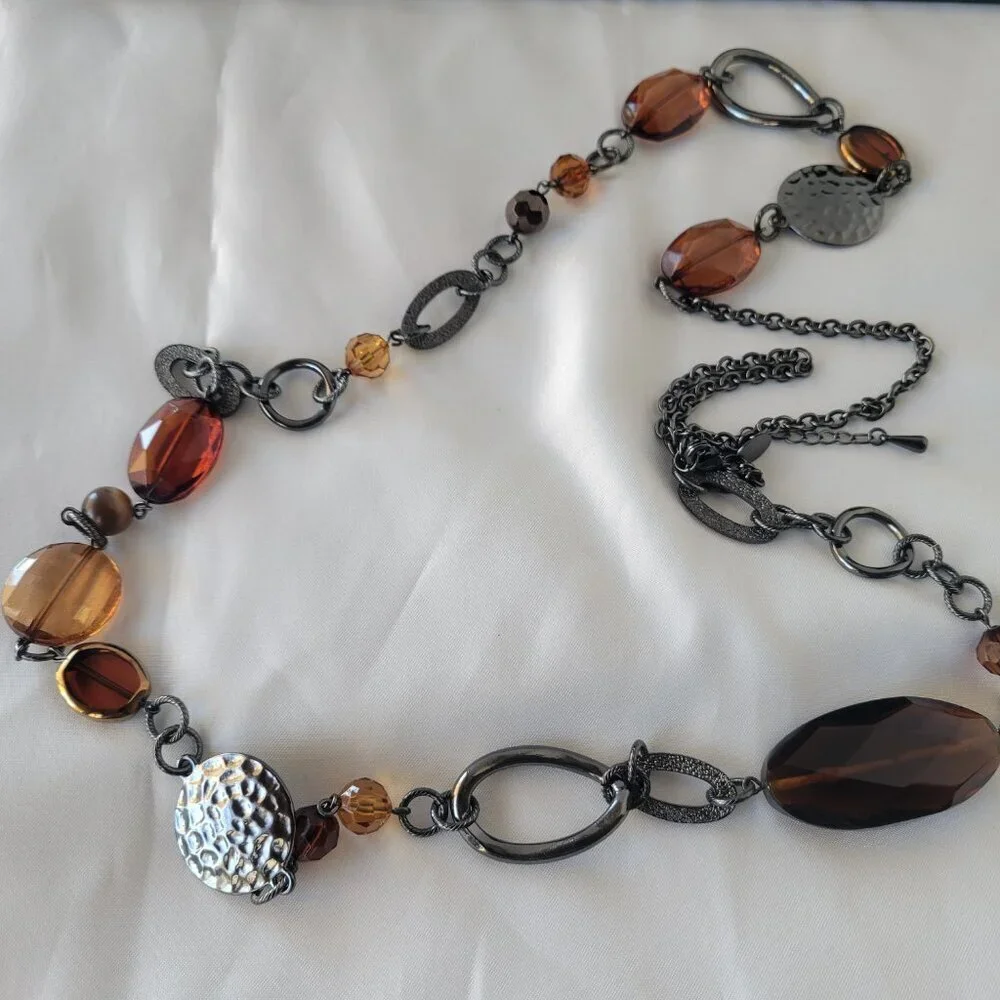 Lia Sophia Root Beer Assorted Beads on Hematite Chain